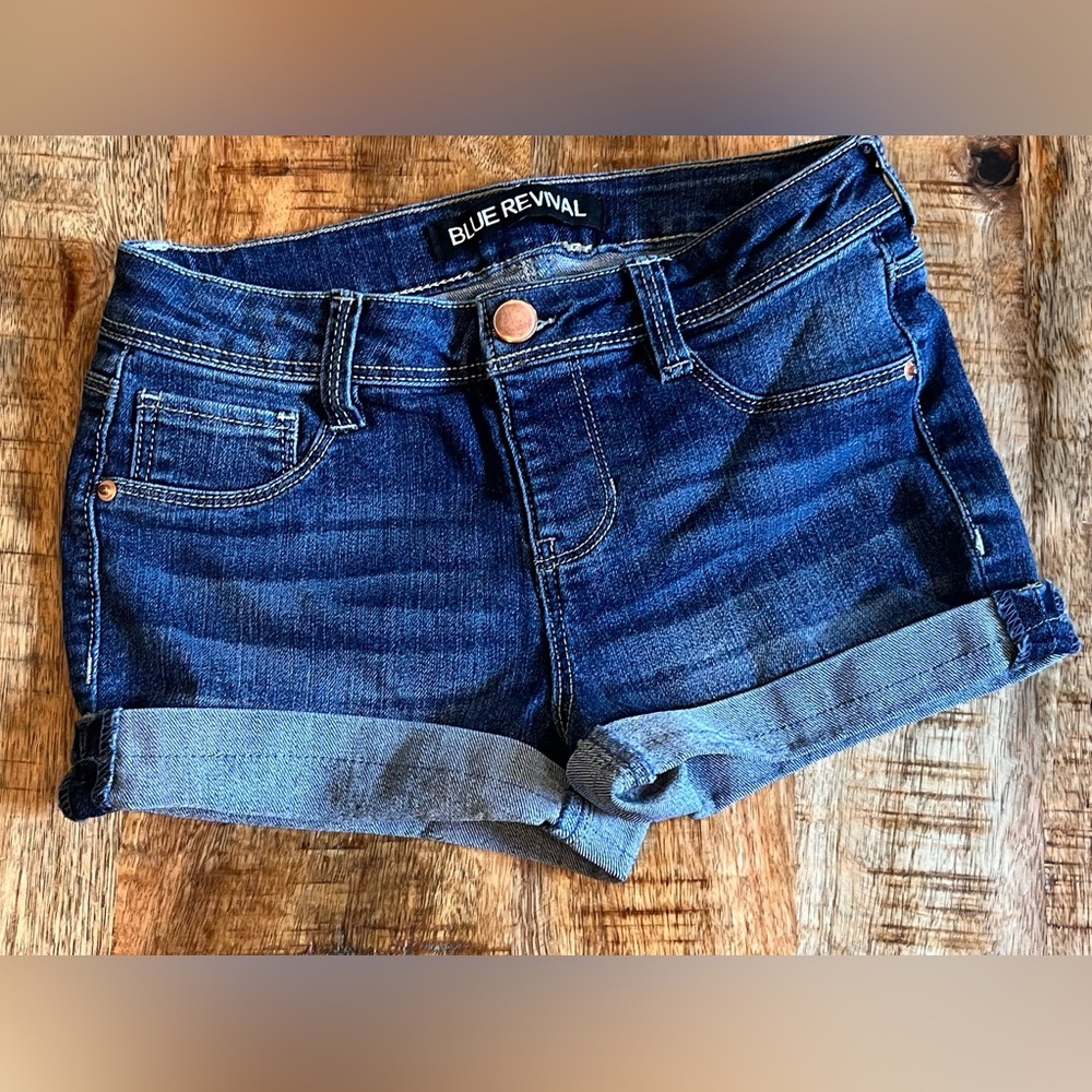 Blue Revival Dark Wash Blue Denim Rolled Cuff Shorts Size 10